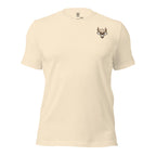Front view of the Men's High Desert Bowline Mule Deer Tee in Heather Natural with mule deer chest emblem