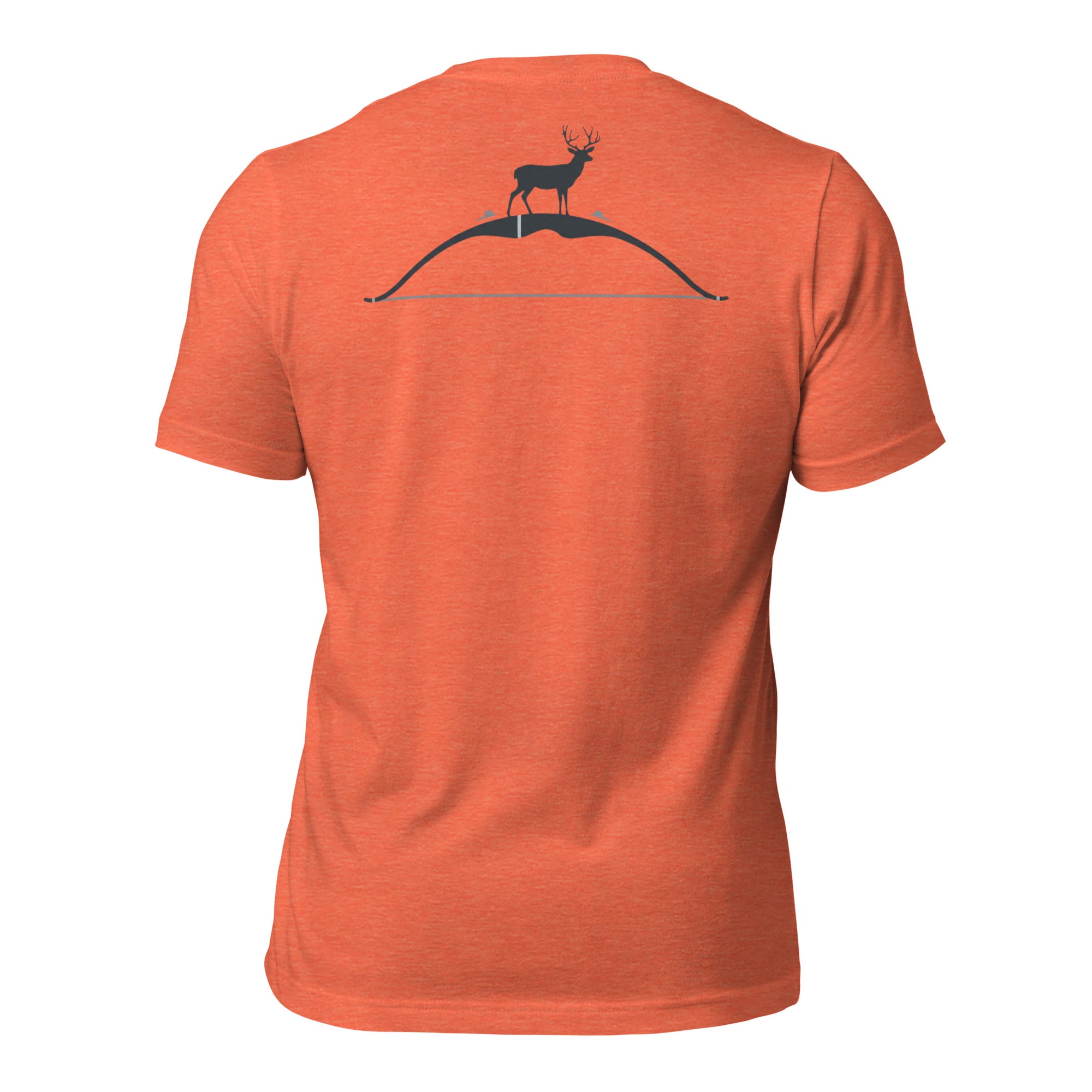 Back view of the Men's High Desert Bowline Mule Deer Tee in Heather Orange showing mule deer on a high desert ridge with bowline graphic