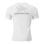 Men's Migration Lines Goose Tee in Solid White featuring migration line-art geese and Migration Lines wording