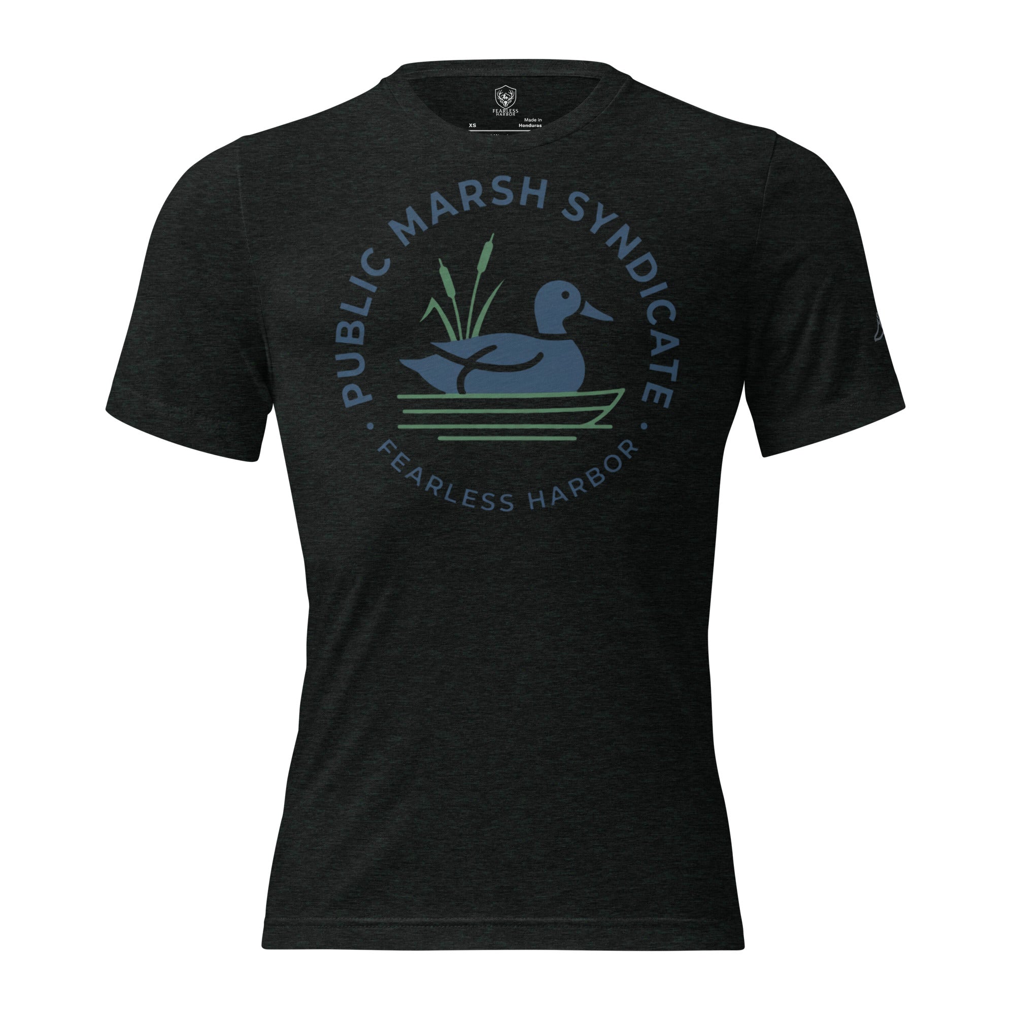 Men's Public Marsh Syndicate Tee in Charcoal Black Triblend with Public Marsh chest emblem