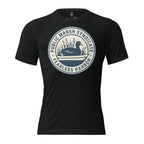 Charcoal black Public Marsh Syndicate waterfowl tee showing full coot marsh emblem on the back