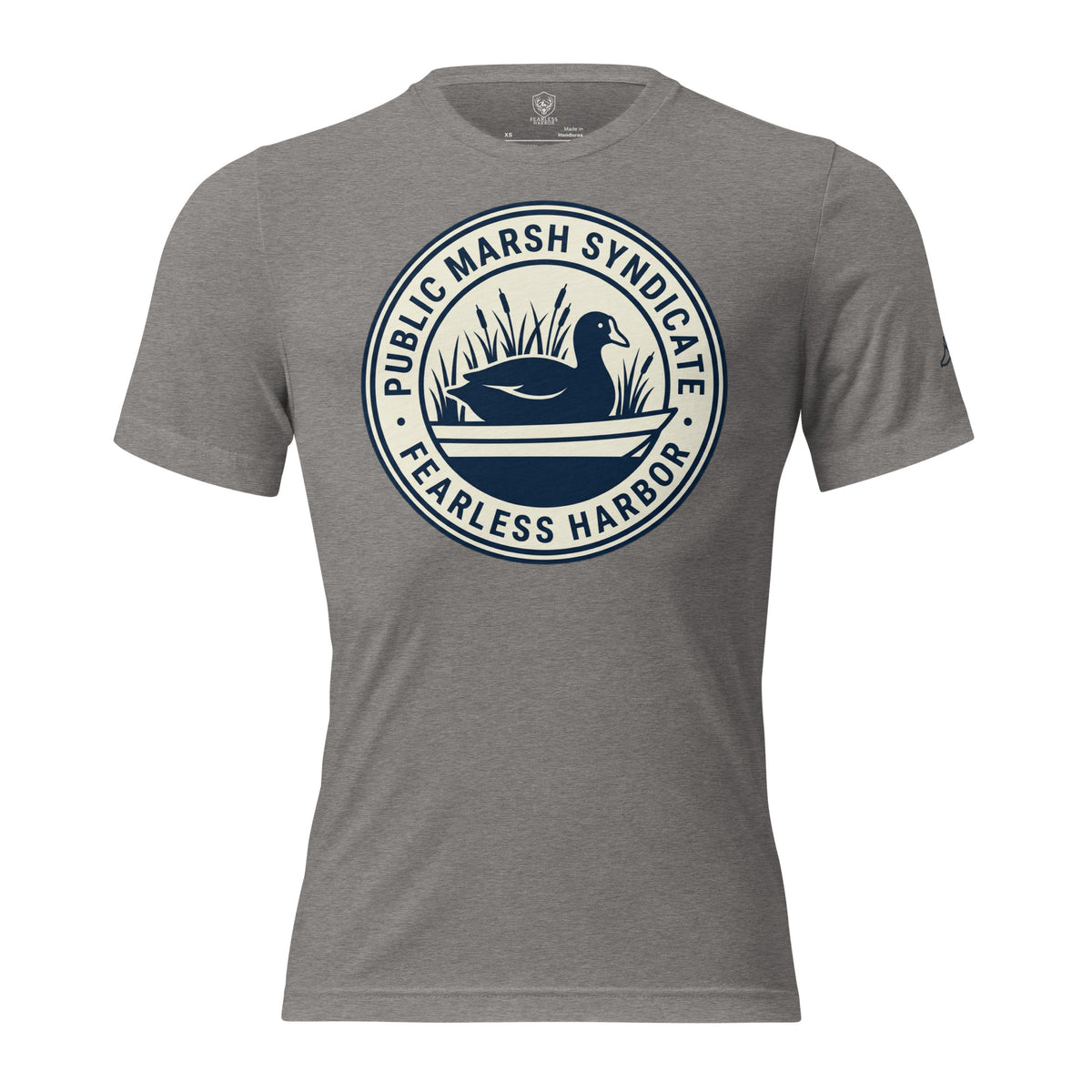 Grey triblend Public Marsh Syndicate waterfowl tee with coot chest emblem