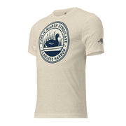 Oatmeal triblend Public Marsh Syndicate waterfowl tee showing coot hunting sleeve emblem