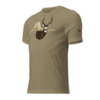 Men's Rimrock Mule Deer Tee in Olive Triblend featuring the High Desert Rack mule deer emblem on the left front sleeve