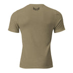 Back view of the Men’s Scrape Circle Whitetail Triblend Tee in Olive with subtle Fearless Harbor neck emblem
