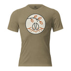 Front view of the Men’s Scrape Circle Whitetail Triblend Tee in Olive with scrape circle graphic