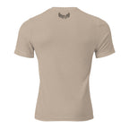 Back view of the Men’s Scrape Circle Whitetail Triblend Tee in Tan with Fearless Harbor back-neck mark