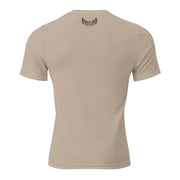 Back view of the Men’s Scrape Circle Whitetail Triblend Tee in Tan with Fearless Harbor back-neck mark