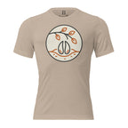 Front view of the Men’s Scrape Circle Whitetail Triblend Tee in Tan featuring the scrape circle design