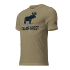ProSide view of the Men's Swamp Ghost Triblend Tee in Olive Triblend showing the Dark Timber arm emblemduct mockup