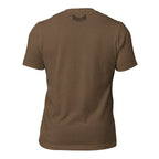 Back view of the Whitetail Ridgewalk Buck Tee in Heather Brown with subtle Fearless Harbor back-neck branding