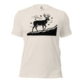 Front view of the Whitetail Ridgewalk Buck Tee in Heather Dust with ridge-walking whitetail buck graphic