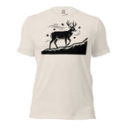 Front view of the Whitetail Ridgewalk Buck Tee in Heather Dust with ridge-walking whitetail buck graphic