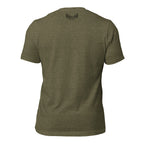 Back view of the Whitetail Ridgewalk Buck Tee in Heather Olive showing the minimal Fearless Harbor back-neck mark